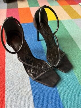 Schutz gaiah heel Black square toe stiletto sandal 8.5